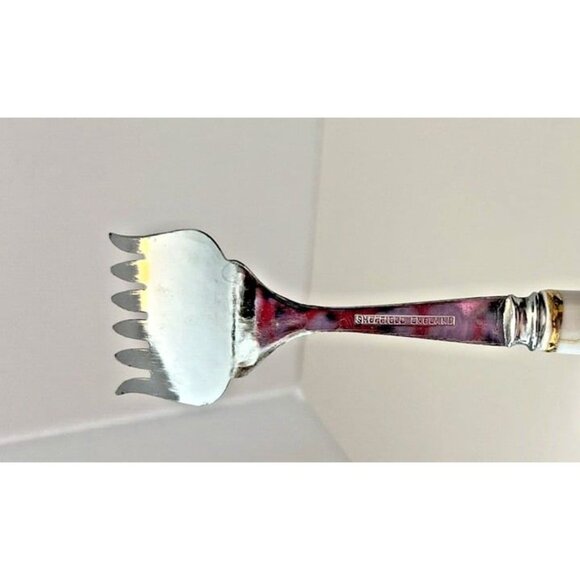 Vtg Sheffield England Stainless Steel Porcelain Floral‎ Bird Handle Serving Fork - Picture 5 of 5